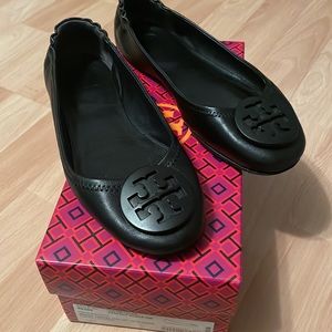 Tory Burch - Black Minnie Travel Ballet w/Logo Size 6